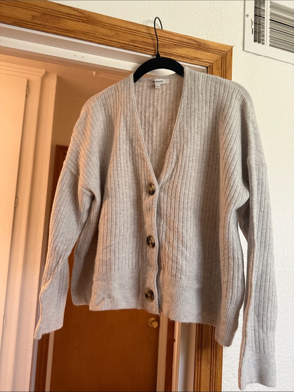 Madewell Light Gray Ribbed V-Neck Cardigan Sweater